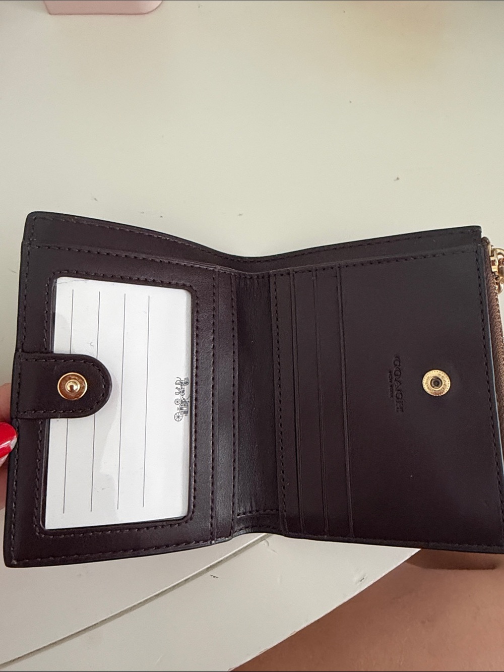 Coach Brown Signature Canvas Snap Wallet with Pink Butterfly Accents - Picture 3 of 4